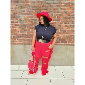 Distressed | Flare Bell Bottoms | Red Jeans | Size 3X